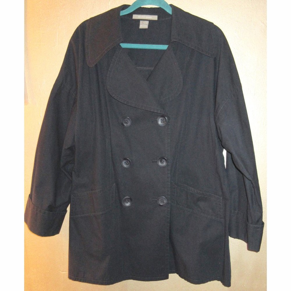 Ellen Tracy Blue Double-Breasted Trenchcoat Size L